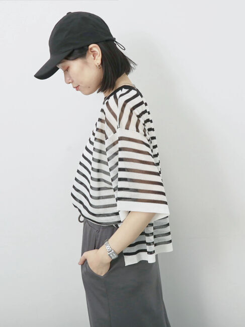 Samansa Mos2 blue「ボーダーロゴニットプルオーバー」|ニット・セーター|