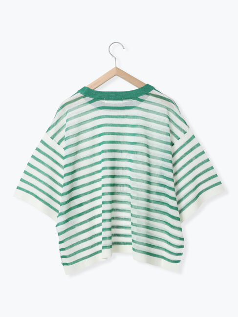 Samansa Mos2 blue「ボーダーロゴニットプルオーバー」|ニット・セーター|