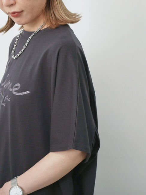 Samansa Mos2 blue「【接触冷感】ドルマンギャザー刺繍Tシャツ」|Tシャツ・カットソー|