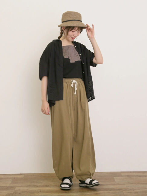 Samansa Mos2「【接触冷感】パッチワークレーススクエアネックノースリーブ」|Tシャツ・カットソー|