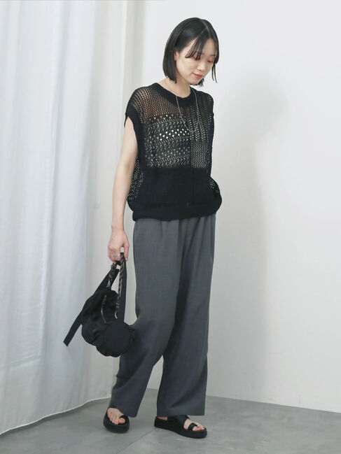 Samansa Mos2 blue「麻タッチパッチワークニットベスト」|ニット・セーター|