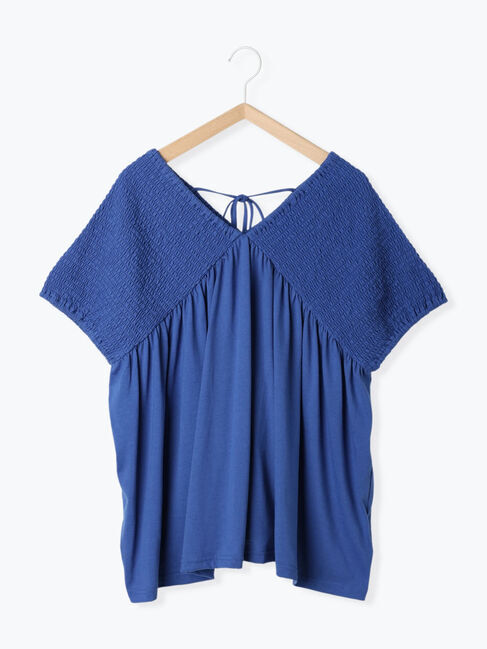 Samansa Mos2 blue「◎【接触冷感】シャーリングVネックプルオーバー」|Tシャツ・カットソー|