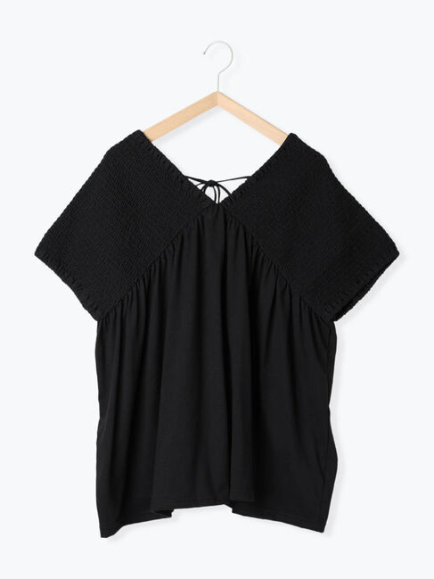 Samansa Mos2 blue「◎【接触冷感】シャーリングVネックプルオーバー」|Tシャツ・カットソー|