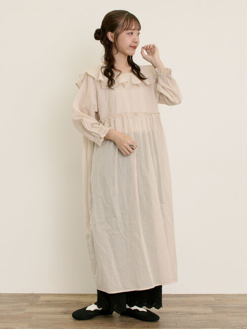 Samansa Mos2「【S/Mサイズ】柄アソート襟フリル2WAYワンピース」|ワンピース|ベージュ