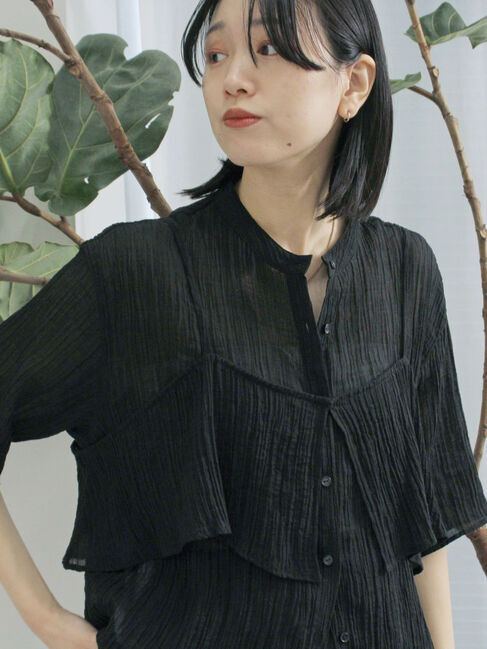 Samansa Mos2 blue「ビスチェドッキングブラウス」|シャツ・ブラウス|ブラック