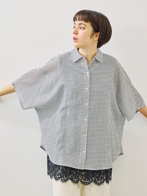 SM2「コットンボイルシアードルマンスリーブチェックシャツ」|シャツ・ブラウス|オフホワイト