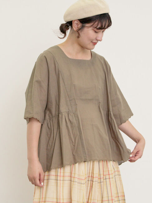 Samansa Mos2「◎裾スカラップブラウス」|シャツ・ブラウス|モカ