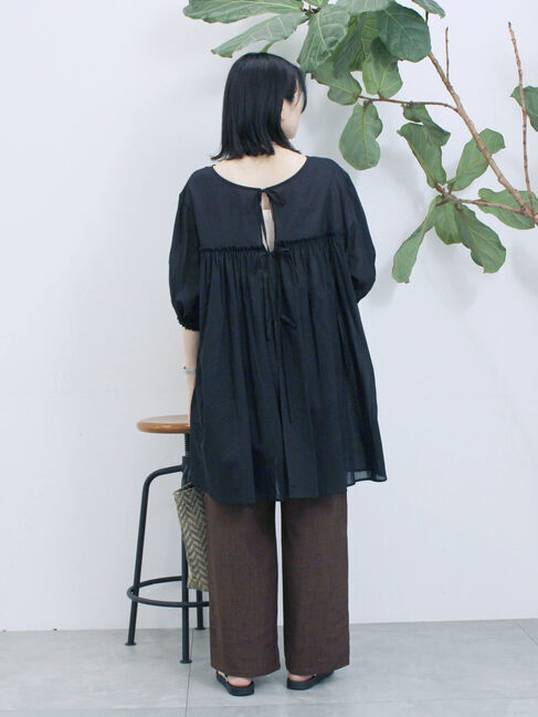 Samansa Mos2 blue「ボイルギャザーチュニック」|シャツ・ブラウス|