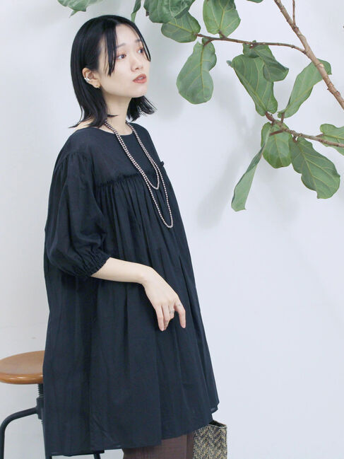 Samansa Mos2 blue「ボイルギャザーチュニック」|シャツ・ブラウス|