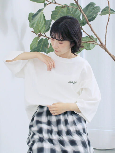 Samansa Mos2 blue「ポンチロゴ刺繍プルオーバー」|Tシャツ・カットソー|