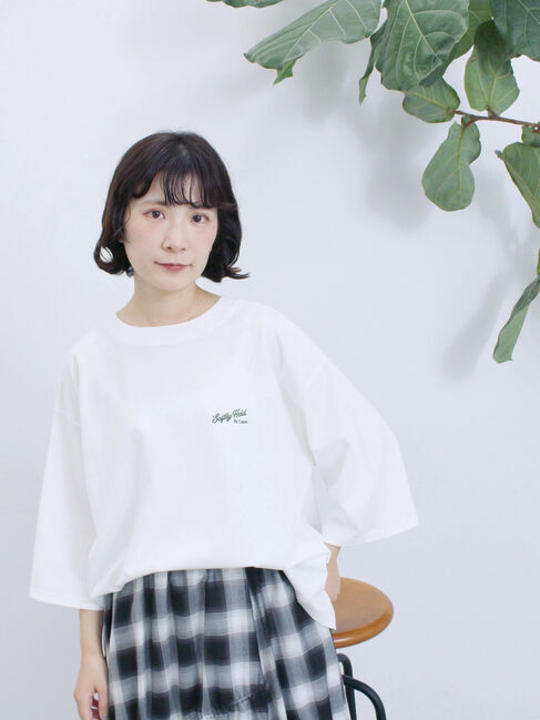 Samansa Mos2 blue「ポンチロゴ刺繍プルオーバー」|Tシャツ・カットソー|