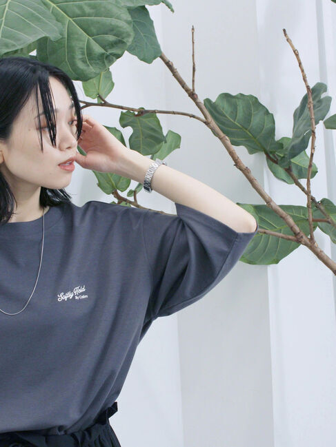 Samansa Mos2 blue「ポンチロゴ刺繍プルオーバー」|Tシャツ・カットソー|