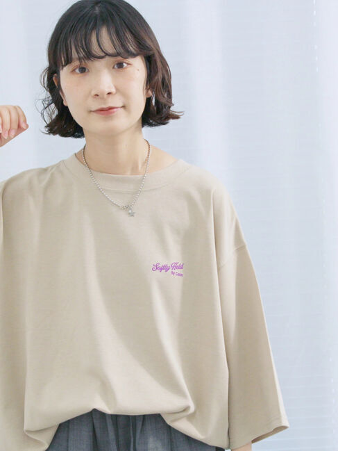 Samansa Mos2 blue「ポンチロゴ刺繍プルオーバー」|Tシャツ・カットソー|ベージュ