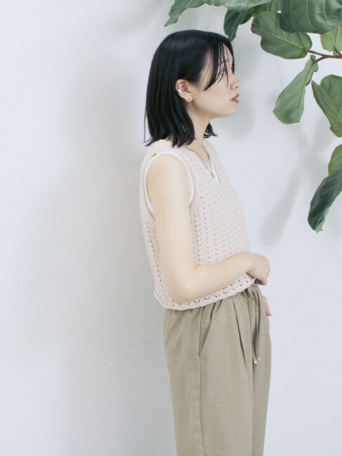 Samansa Mos2 blue「テープヤーン透かしニットベスト」|ニット・セーター|