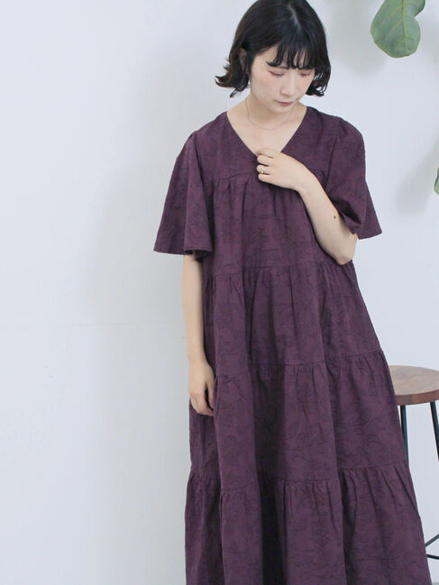 Samansa Mos2 blue「花ジャガードティアードワンピース」|ワンピース|