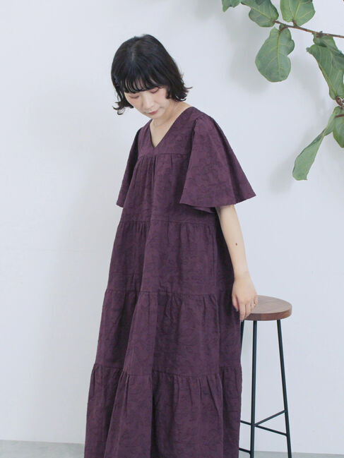 Samansa Mos2 blue「花ジャガードティアードワンピース」|ワンピース|