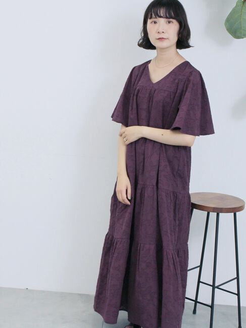 Samansa Mos2 blue「花ジャガードティアードワンピース」|ワンピース|