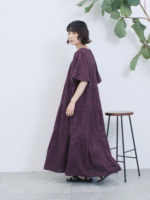 Samansa Mos2 blue「花ジャガードティアードワンピース」|ワンピース|