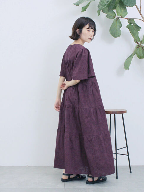 Samansa Mos2 blue「花ジャガードティアードワンピース」|ワンピース|