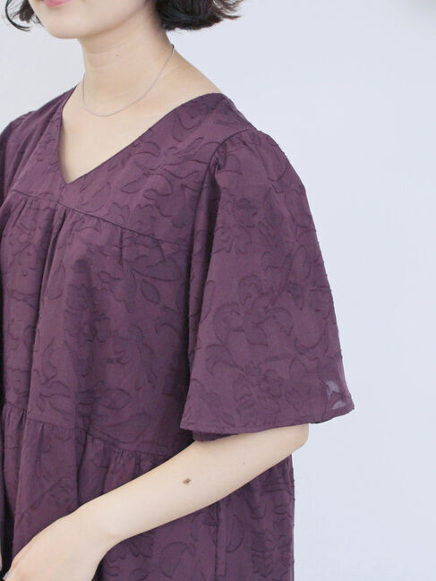 Samansa Mos2 blue「花ジャガードティアードワンピース」|ワンピース|