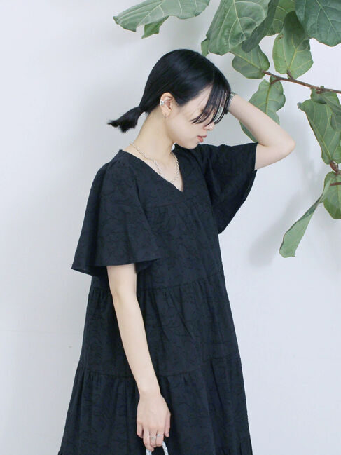 Samansa Mos2 blue「花ジャガードティアードワンピース」|ワンピース|