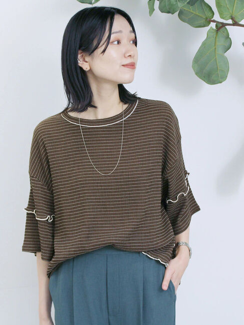 Samansa Mos2 blue「配色メローアソートプルオーバー」|Tシャツ・カットソー|