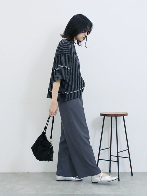 Samansa Mos2 blue「配色メローアソートプルオーバー」|Tシャツ・カットソー|