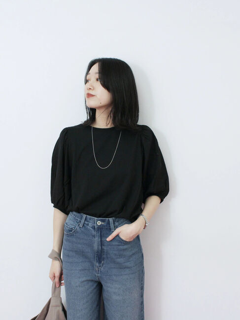 Samansa Mos2 blue「袖ボリュームTシャツ」|Tシャツ・カットソー|