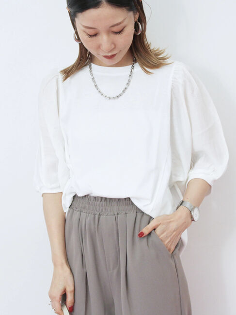 Samansa Mos2 blue「袖ボリュームTシャツ」|Tシャツ・カットソー|