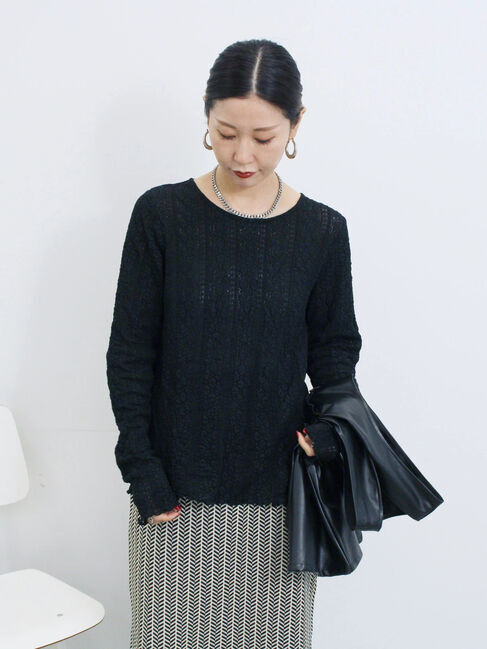 Samansa Mos2 blue「シアーレースロンT」|Tシャツ・カットソー|