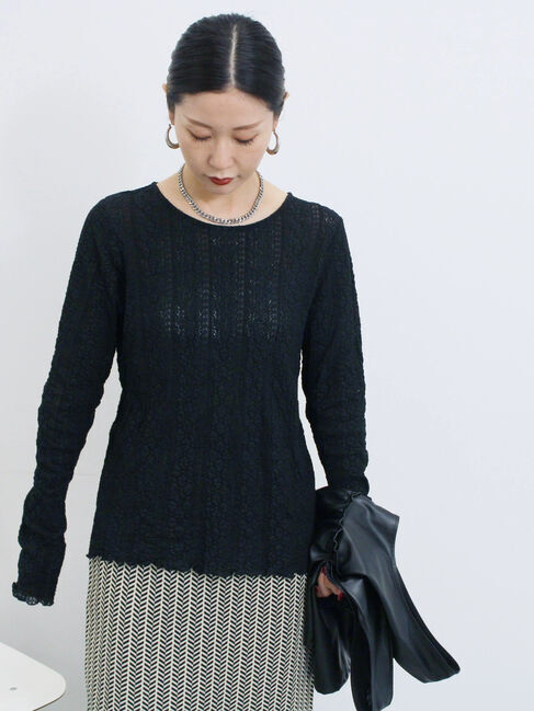 Samansa Mos2 blue「シアーレースロンT」|Tシャツ・カットソー|