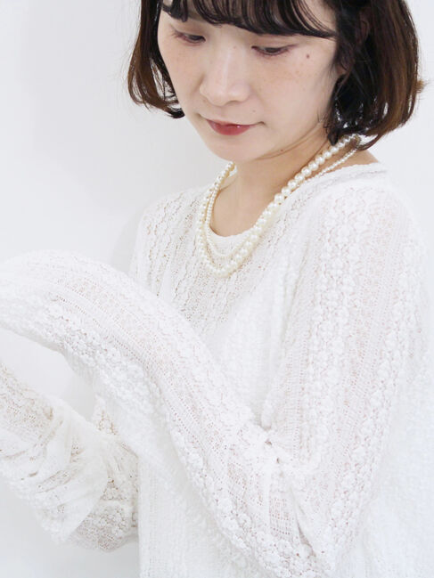 Samansa Mos2 blue「シアーレースロンT」|Tシャツ・カットソー|