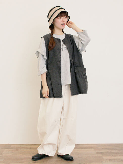 Samansa Mos2「デニム/ツイルクルーネックベスト」|ダウンベスト・ベスト|