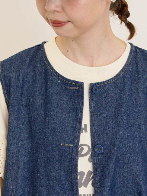 Samansa Mos2「デニム/ツイルクルーネックベスト」|ダウンベスト・ベスト|
