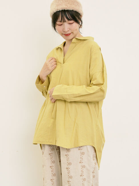 Samansa Mos2「後ろ釦スキッパーチュニック」|シャツ・ブラウス|イエロー