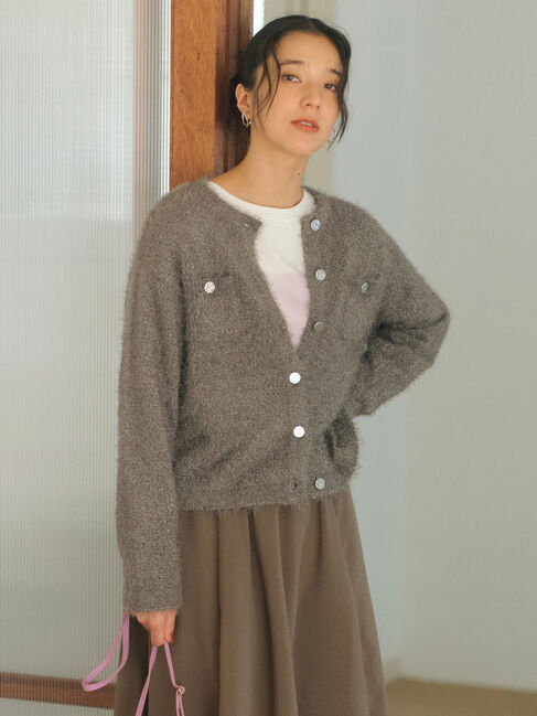 Samansa Mos2 blue「フェザーニットカーディガン」|カーディガン|