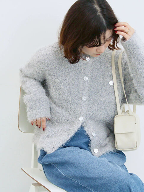 Samansa Mos2 blue「フェザーニットカーディガン」|カーディガン|