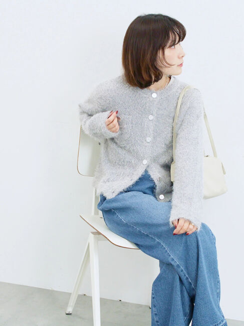Samansa Mos2 blue「フェザーニットカーディガン」|カーディガン|