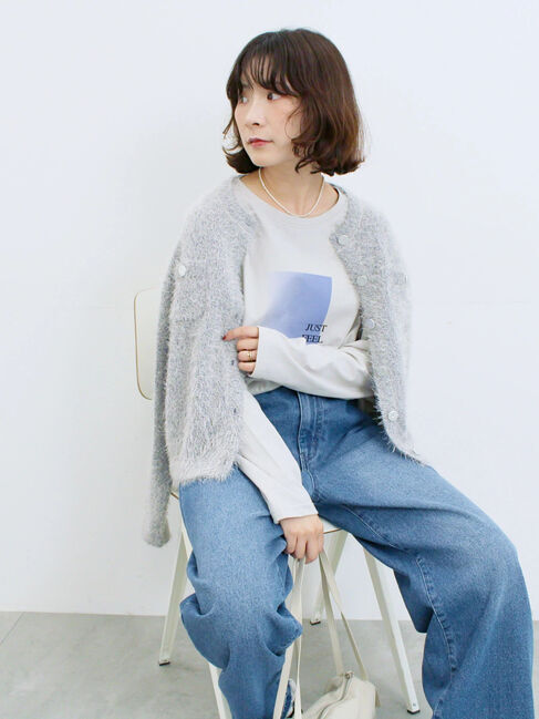 Samansa Mos2 blue「フェザーニットカーディガン」|カーディガン|