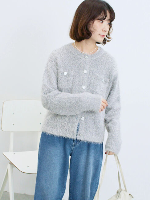 Samansa Mos2 blue「フェザーニットカーディガン」|カーディガン|