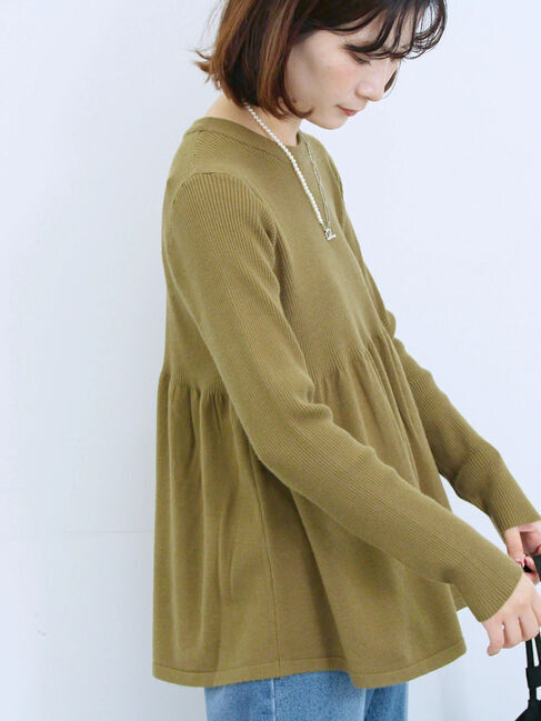 Samansa Mos2 blue「◎ペプラムニットプルオーバー」|ニット・セーター|カーキ