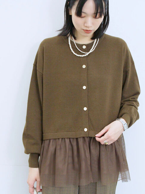 Samansa Mos2 blue「ペプラムチュールニットカーディガン」|カーディガン|ブラウン