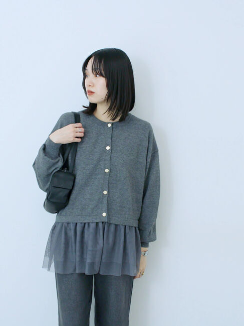 Samansa Mos2 blue「ペプラムチュールニットカーディガン」|カーディガン|