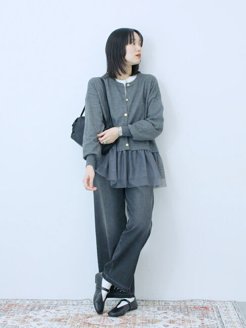 Samansa Mos2 blue「ペプラムチュールニットカーディガン」|カーディガン|