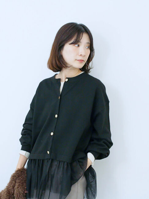 Samansa Mos2 blue「ペプラムチュールニットカーディガン」|カーディガン|