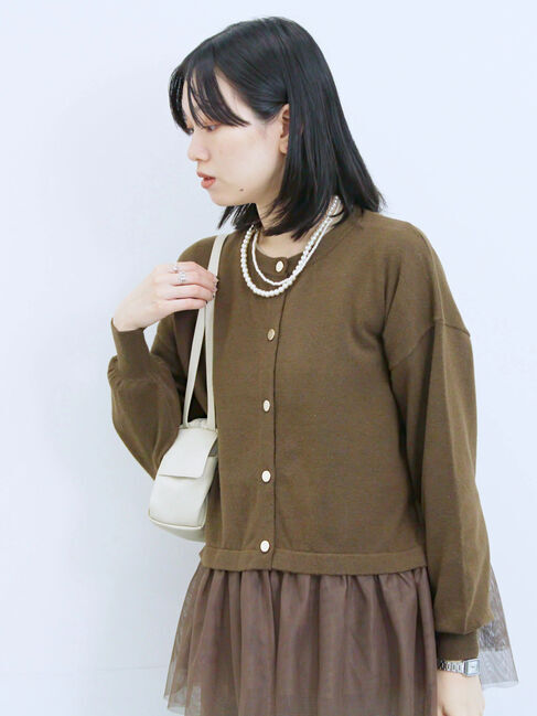 Samansa Mos2 blue「ペプラムチュールニットカーディガン」|カーディガン|