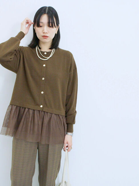 Samansa Mos2 blue「ペプラムチュールニットカーディガン」|カーディガン|