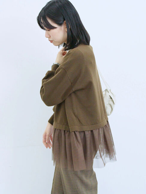 Samansa Mos2 blue「ペプラムチュールニットカーディガン」|カーディガン|