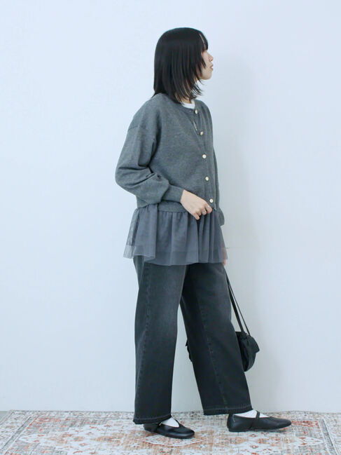 Samansa Mos2 blue「ペプラムチュールニットカーディガン」|カーディガン|