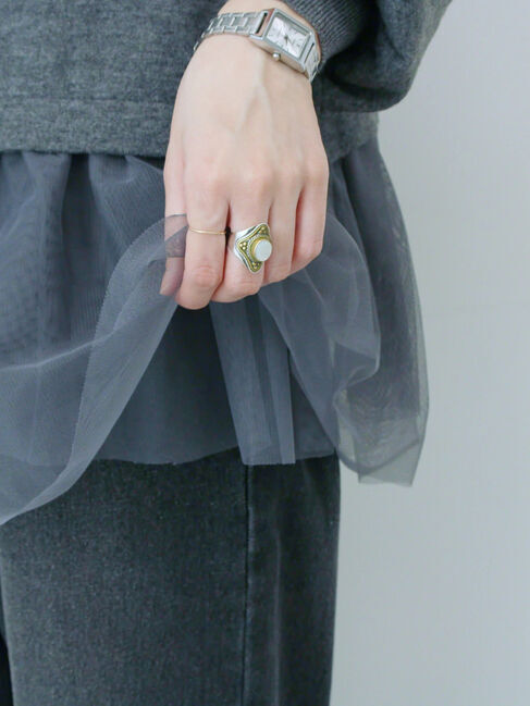 Samansa Mos2 blue「ペプラムチュールニットカーディガン」|カーディガン|